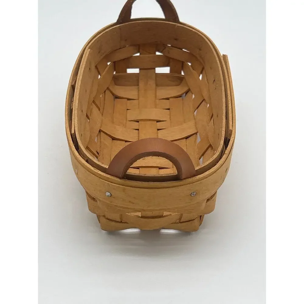 Longaberger Handwoven Small Oval Basket 1986 USA Woven Wood Trinket Basket